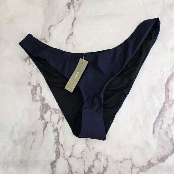 J Crew Swim Bottom Blue Curved Waist Bikini High Cut Cheeky Mid Navy - Picture 1 of 10